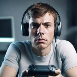 Generate a hyper-realistic image of a person immersed in a video game