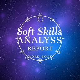 A creative and visually appealing workbook cover for a soft skills analysis report, incorporating themes of human design and astrology