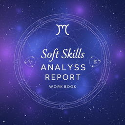 A creative and visually appealing workbook cover for a soft skills analysis report, incorporating themes of human design and astrology