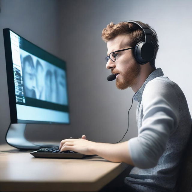 Design a hyper-realistic image of an individual playing a video game on a lagging computer