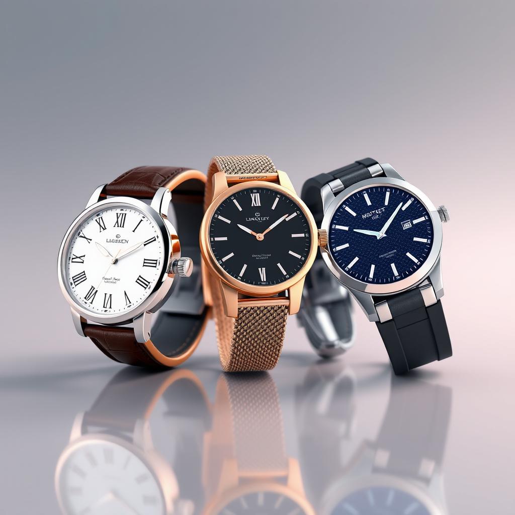 A collection of elegant 3D luxury watch designs showcasing intricate details