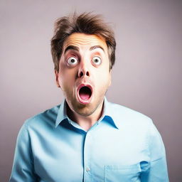 A surprised man expressing shock with wide eyes and open mouth.