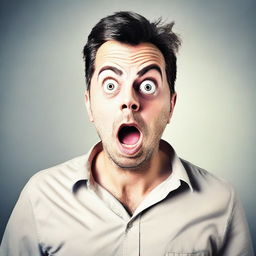 A surprised man expressing shock with wide eyes and open mouth.