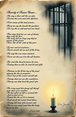 A collection of evocative and poignant prison-themed poems displayed artistically on aged parchment, featuring rich, flowing calligraphy