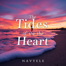 A captivating novel cover for 'The Tides of the Heart', featuring a serene coastal landscape at dusk