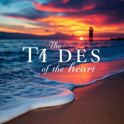 A captivating novel cover for 'The Tides of the Heart', featuring a serene coastal landscape at dusk