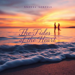 A captivating novel cover for 'The Tides of the Heart', featuring a serene coastal landscape at dusk