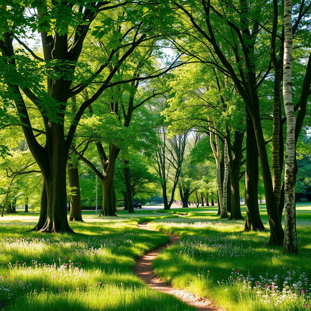 A tranquil grove of trees, beautifully arranged to create a serene and peaceful ambiance