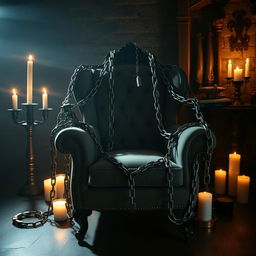 A scene depicting BDSM bondage with chains, featuring an elegant and atmospheric dungeon setting