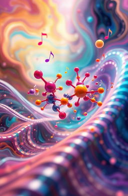 A surreal and imaginative representation of a journey into sound, focusing on the molecular level of audio mixing