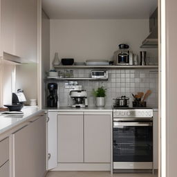 A small but stylish kitchen with all the necessary appliances compactly arranged