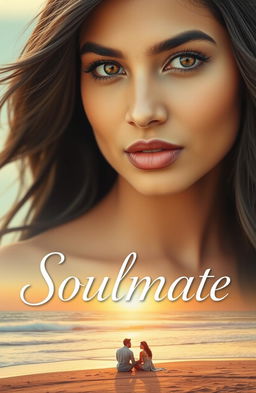 A beautiful Indian woman with very fair skin and striking hazel eyes, elegantly styled with a centre split hairstyle that flows gracefully in the background