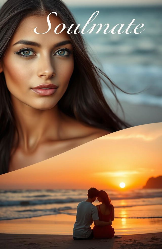 A beautiful Indian woman with very fair skin and striking hazel eyes, elegantly styled with a center split in her long hair flowing in the gentle breeze