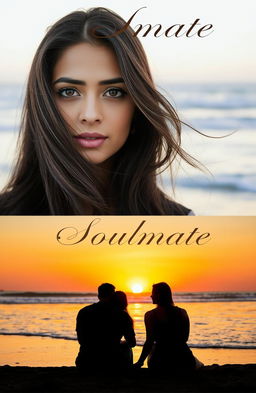 A beautiful Indian woman with very fair skin and striking hazel eyes, elegantly styled with a center split in her long hair flowing in the gentle breeze