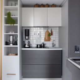 A small but stylish kitchen with all the necessary appliances compactly arranged