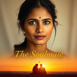A beautiful North Indian woman with very fair skin and striking hazel eyes, her center-split hair is tied neatly at the back, exuding a vintage 1980s vibe