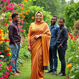 A mature Muslim woman wearing a tight and sexy saree that drapes elegantly from top to bottom, emphasizing her curvy figure with measurements of 36-28-38