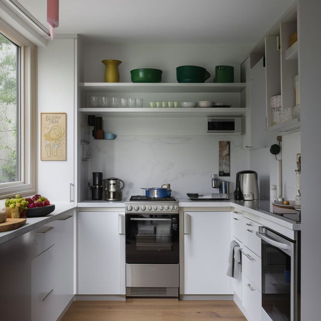 A small but stylish kitchen with all the necessary appliances compactly arranged