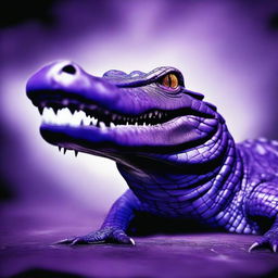 A striking image of a vibrant purple crocodile, its striking color adding an uncanny touch to a fierce creature.