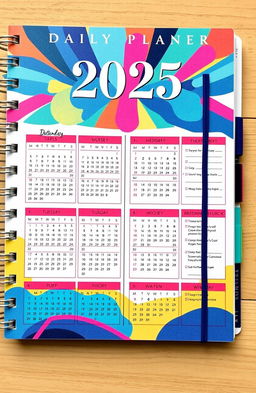 A beautifully designed daily planner for the year 2025, featuring a vibrant and modern layout
