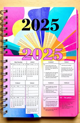 A beautifully designed daily planner for the year 2025, featuring a vibrant and modern layout