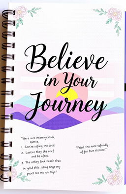 An inspiring motivational journal notebook with a beautifully designed cover featuring the phrase "Believe in Your Journey" in elegant typography