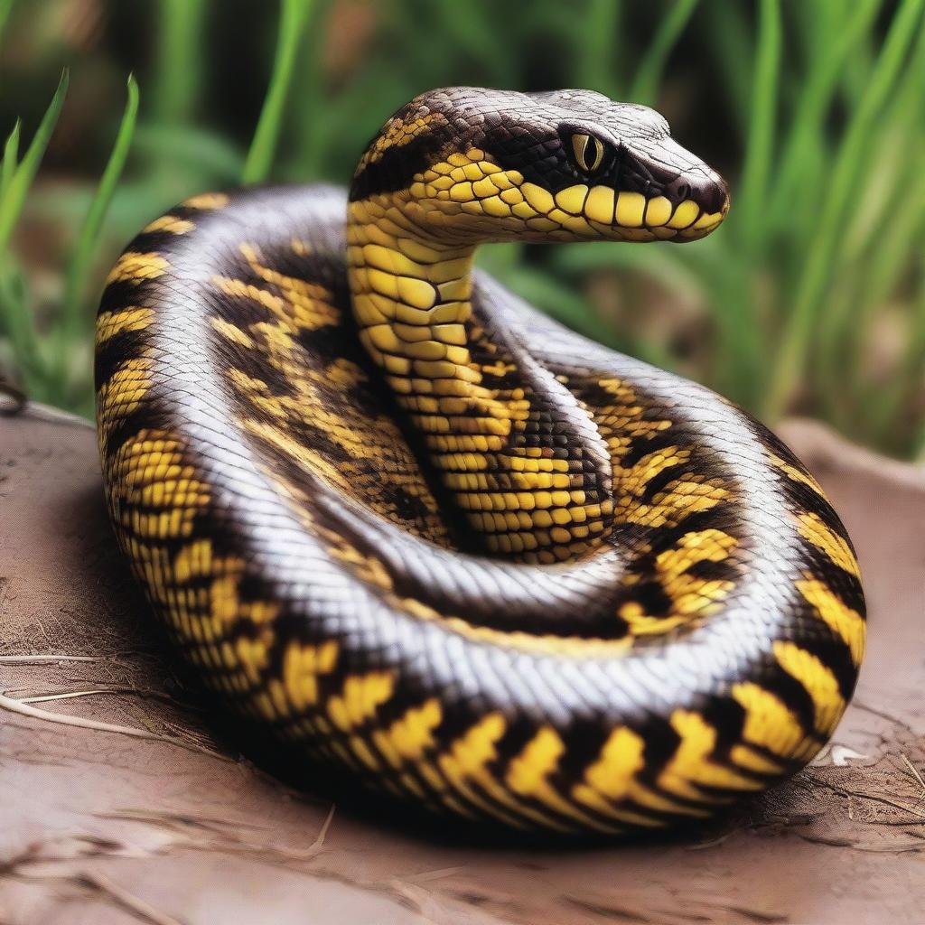 An unusual hybrid of an anaconda covered in chicken feathers, blurring the line between reptilian and avian.