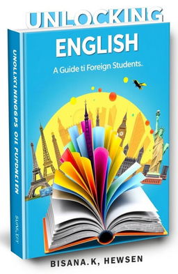 A visually engaging book cover design that summarizes English teaching for foreign students