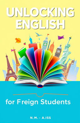 A visually engaging book cover design that summarizes English teaching for foreign students