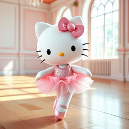 A charming portrayal of Hello Kitty dressed as a ballerina