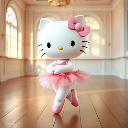 A charming portrayal of Hello Kitty dressed as a ballerina