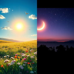 A beautifully contrasting scene depicting both morning and night in a single view