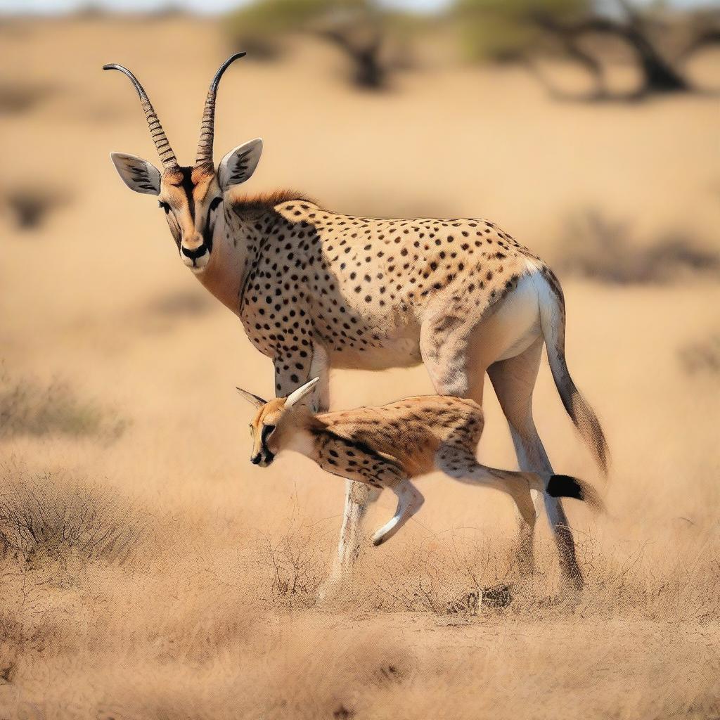 A surprising role reversal image of an antelope preying on a cheetah, challenging the conventional animal hierarchy in the wild