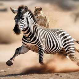 An empowering image of a zebra triumphing over a cheetah, showcasing resilience and unexpected power in the dynamic of nature's survival game