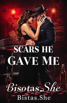 A dramatic book cover featuring a passionate embrace between a mysterious couple, embodying the essence of lovers with a mistress and her man vibe