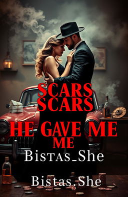 A dramatic book cover featuring a passionate embrace between a mysterious couple, embodying the essence of lovers with a mistress and her man vibe
