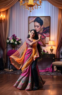 A mesmerizing dance performance depicting the theme of 'Ibaadat Junoon', showcasing a couple passionately engaged in a traditional yet contemporary dance