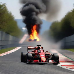 Corredor de F1 saliendo del fuego