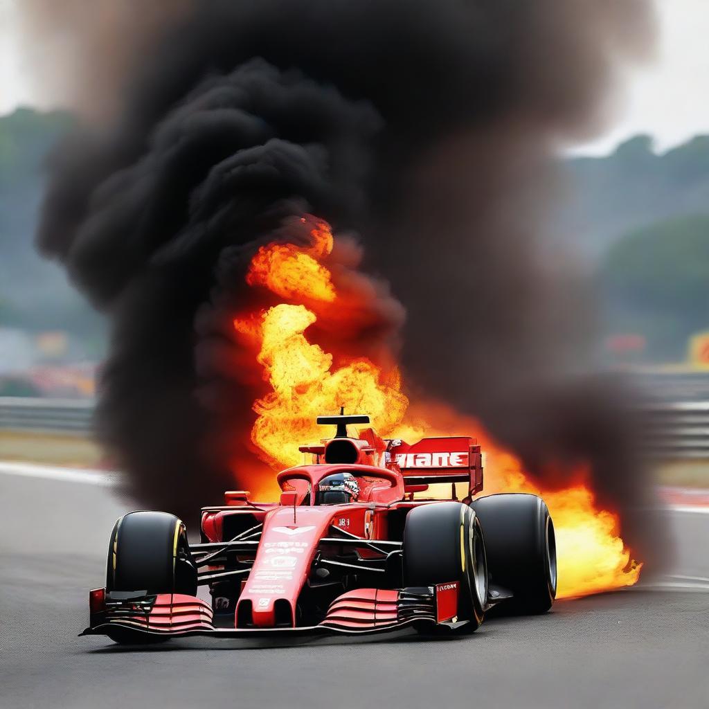 Piloto de F1 saliendo del fuego