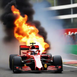 Piloto de F1 saliendo del fuego