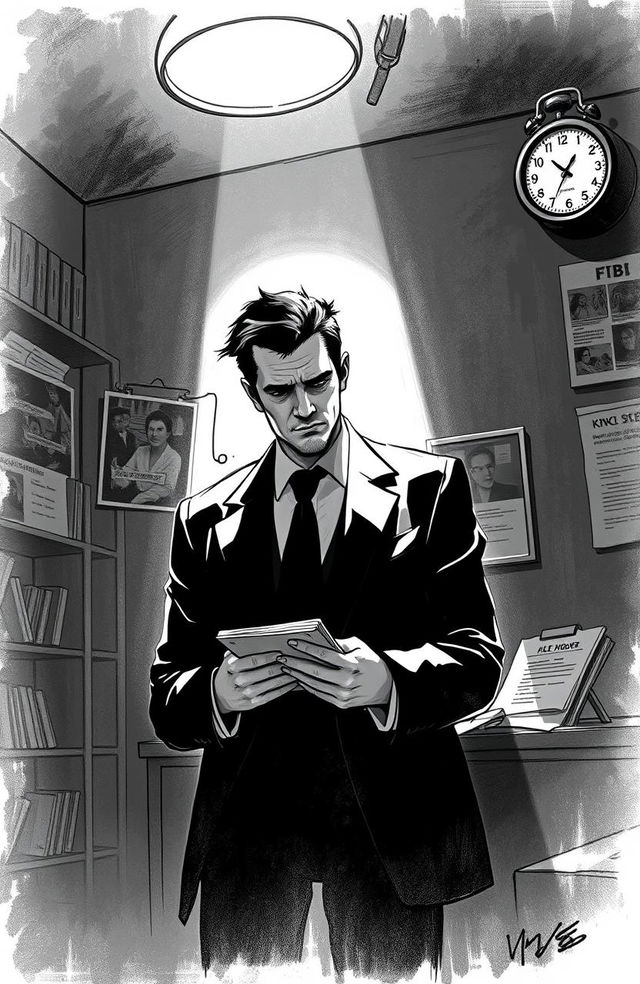 A captivating black and white sketch inspired by the themes of 'Mindhunter' by John E