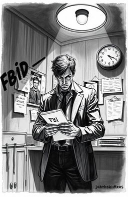A captivating black and white sketch inspired by the themes of 'Mindhunter' by John E