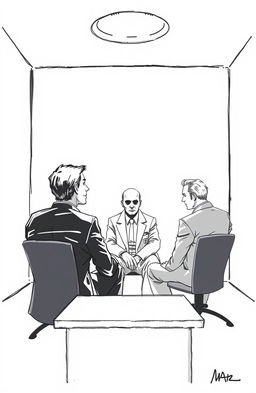 A simple black and white sketch inspired by the true crime themes of 'Mindhunter,' capturing a somber atmosphere
