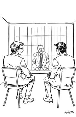 A simple black and white sketch inspired by the true crime themes of 'Mindhunter,' capturing a somber atmosphere