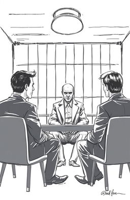A simple black and white sketch inspired by the true crime themes of 'Mindhunter,' capturing a somber atmosphere