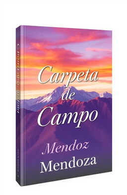 A vibrant 2D book cover design featuring a stunning mountain range in the background, with a colorful sky blending hues of orange, pink, and purple