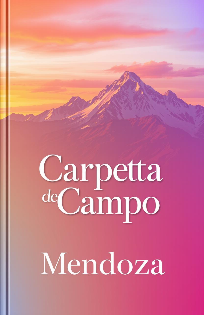 A vibrant 2D book cover design featuring a stunning mountain range in the background, with a colorful sky blending hues of orange, pink, and purple