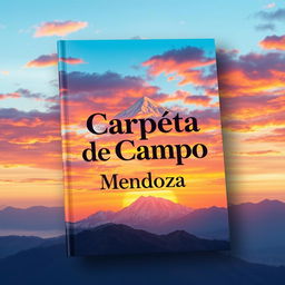 A bright and colorful 2D book cover design showcasing a magnificent mountain range in the background, with an array of colorful skies filled with warm tones of sunset