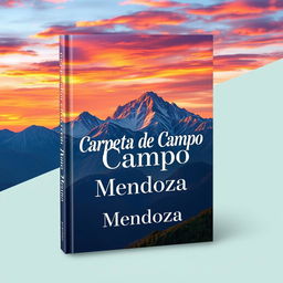 A bright and colorful 2D book cover design showcasing a magnificent mountain range in the background, with an array of colorful skies filled with warm tones of sunset