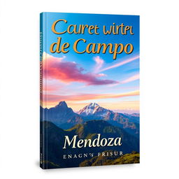 A vibrant 2D book cover showcasing a breathtaking mountain range in the background, adorned with lush greenery and a colorful sky featuring gradients of blue, pink, and orange